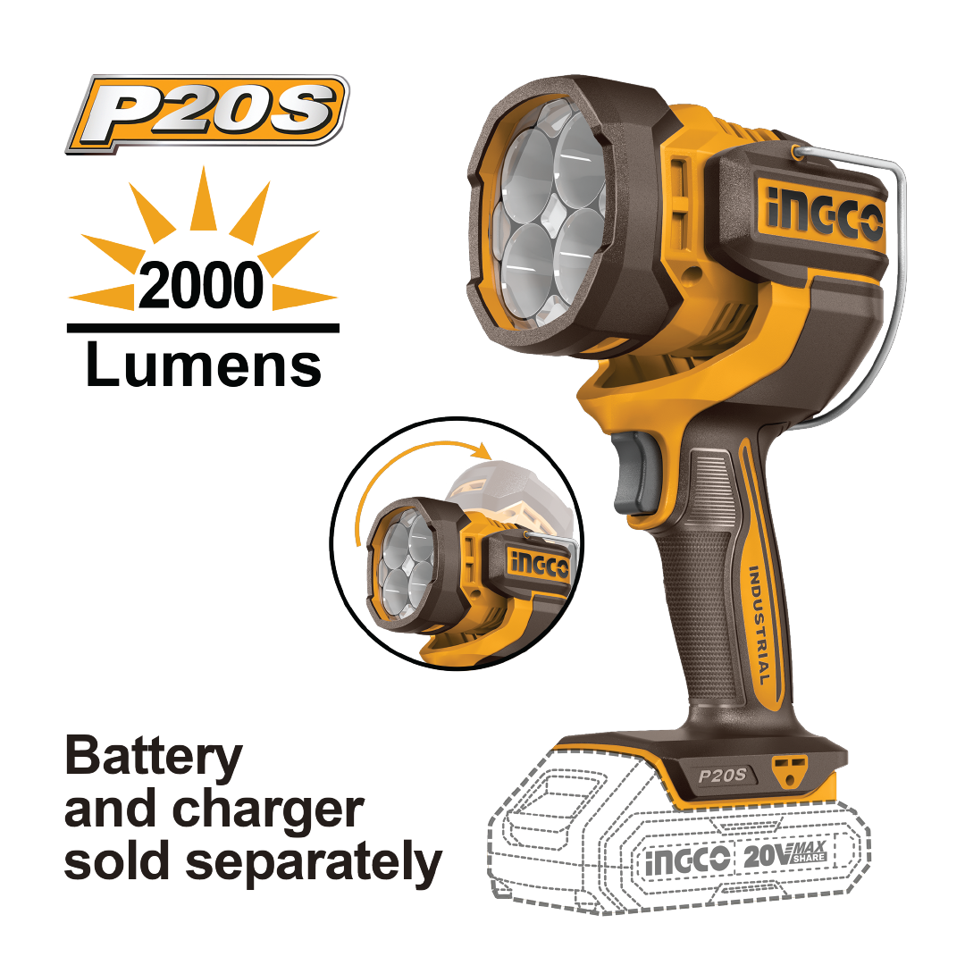 INGCO LUMENS WORK LAMP 20V PS+ C/L 2000