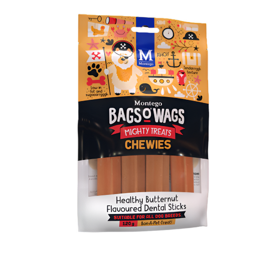 BAGS O'WAGS BUTTERNUT DENTAL STICKS CHEWIES 120G