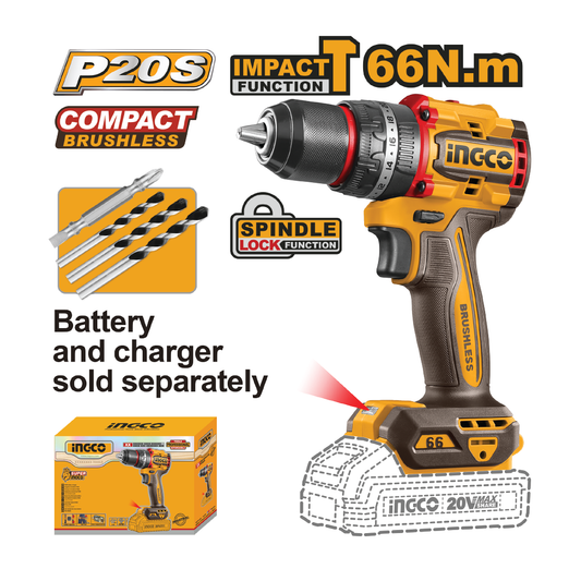 INGCO BRUSHLESS DRILL C/L IMPACT 66NM