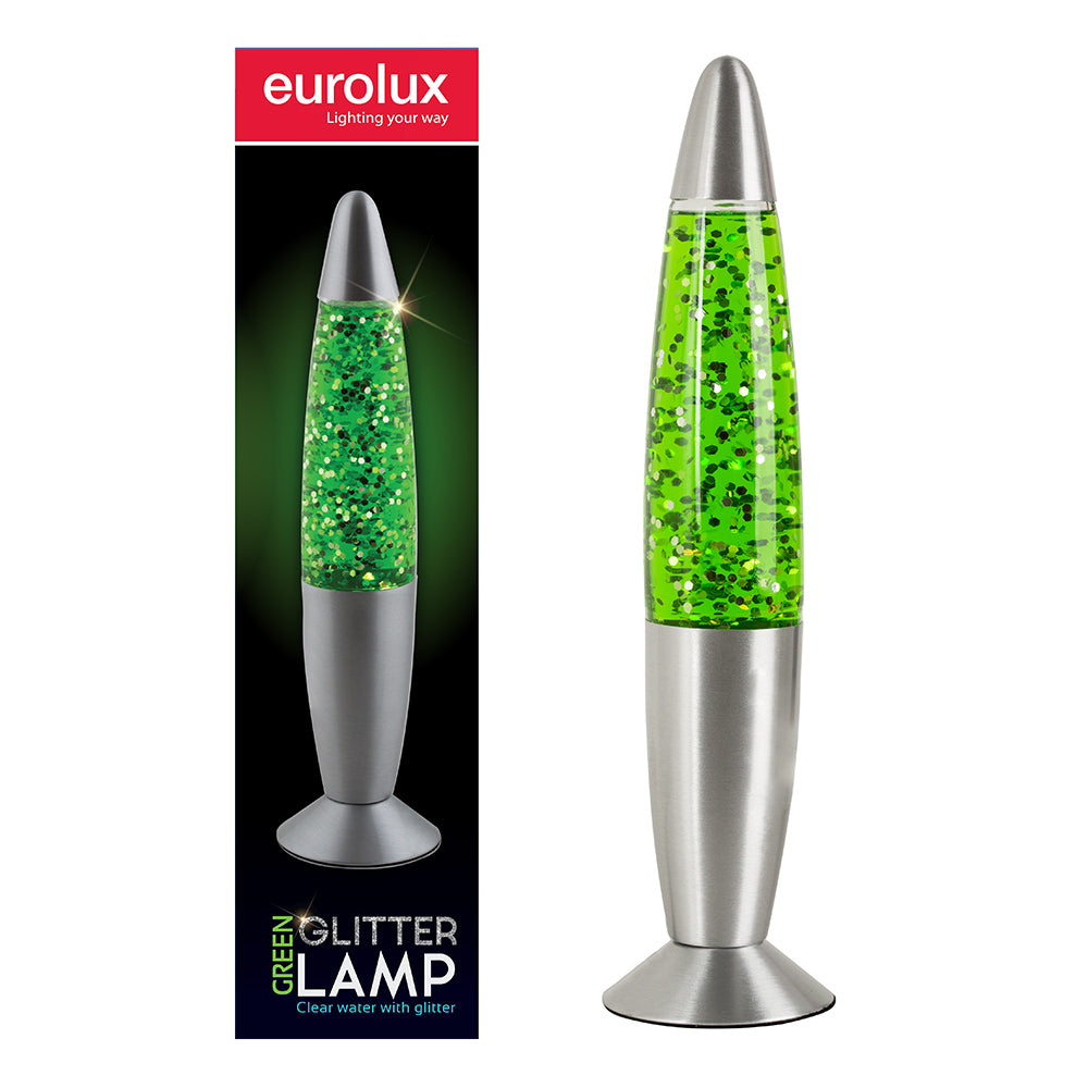 EUROLUX GLITTER LAMP GREEN SILVER 335MM