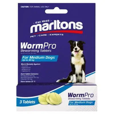 MARLTONS WORMPRO MEDIUM DOGS 11 - 30KGS(3 TABS)